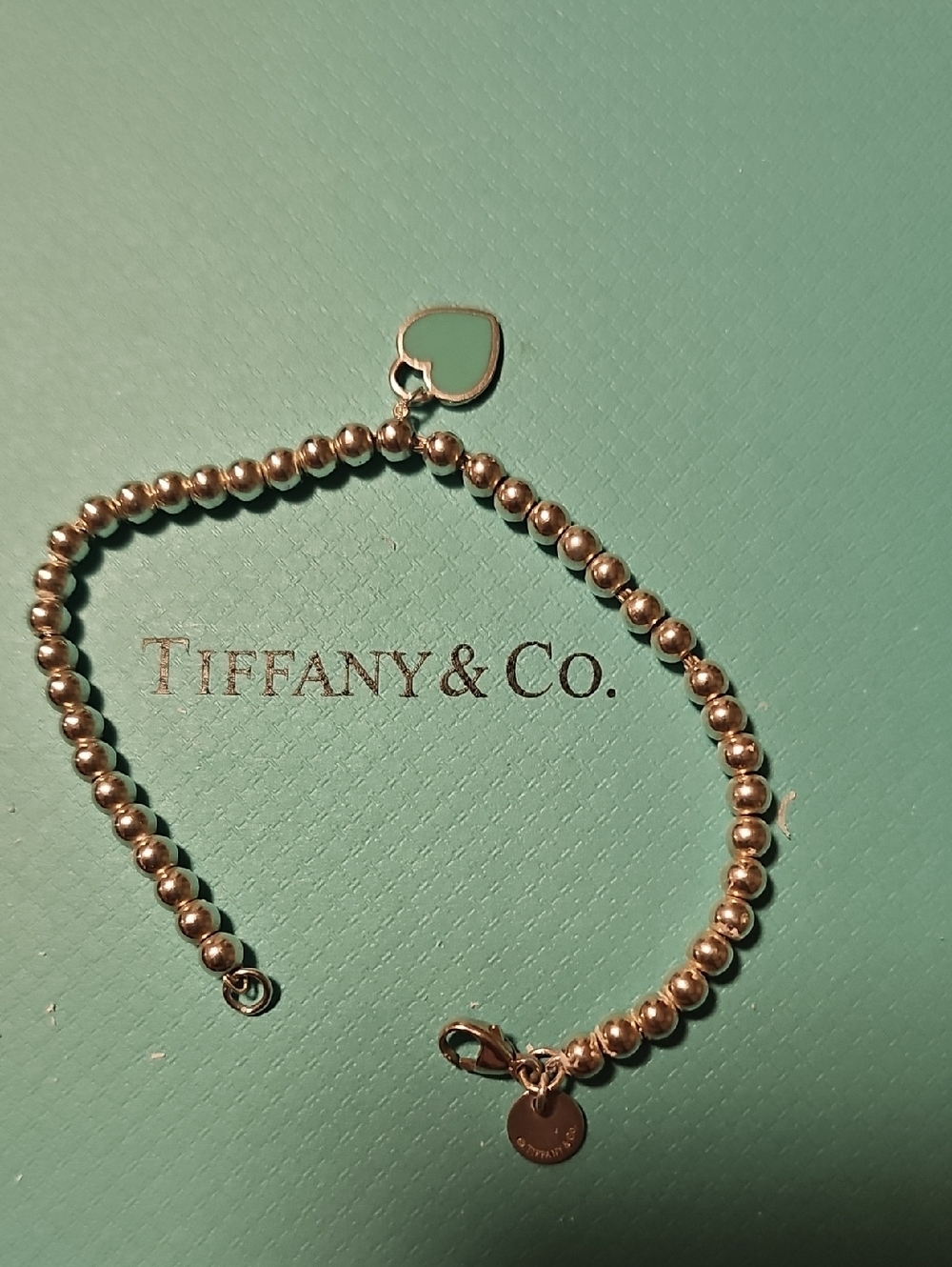 Tiffany & Co. Sterling Silver Bead Bracelet with Heart Charm - Blue